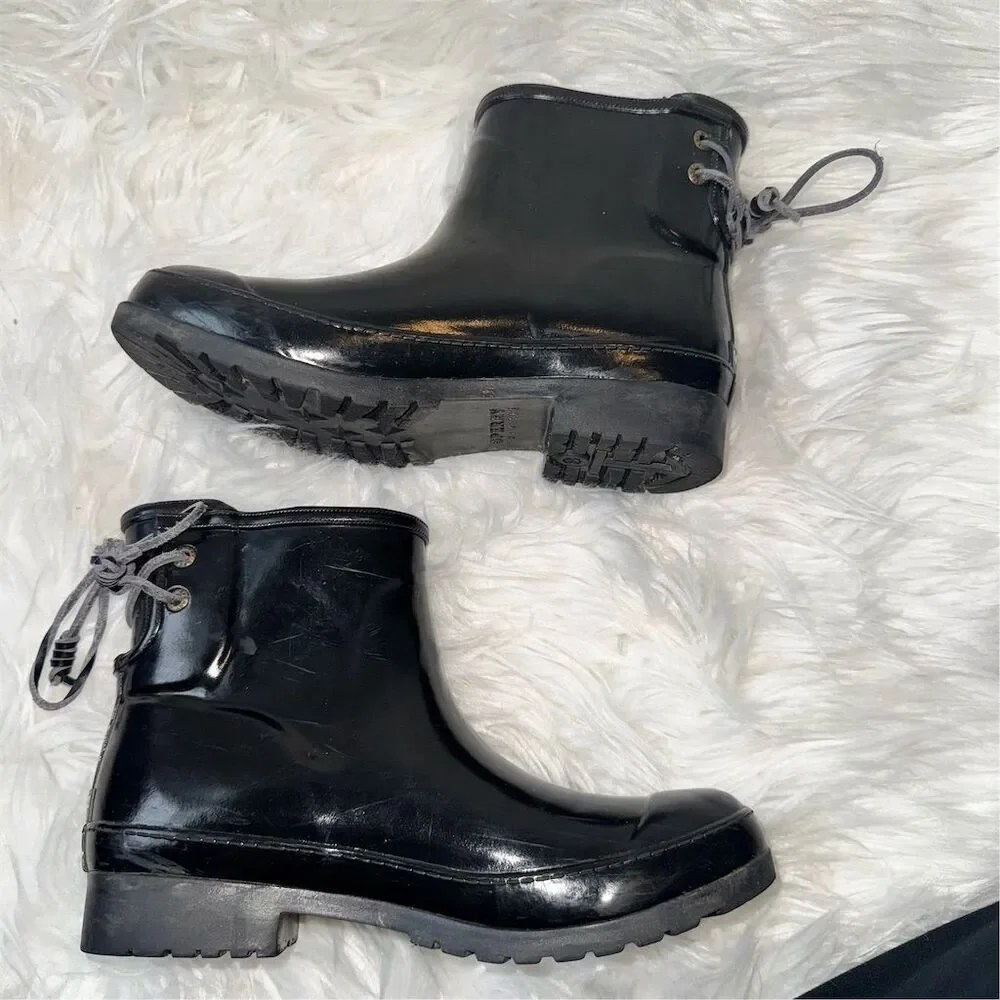 Sperry‎ Women's Black Walker Turk Waterproof Rain Boots Size 6 Tie Back Slip-on